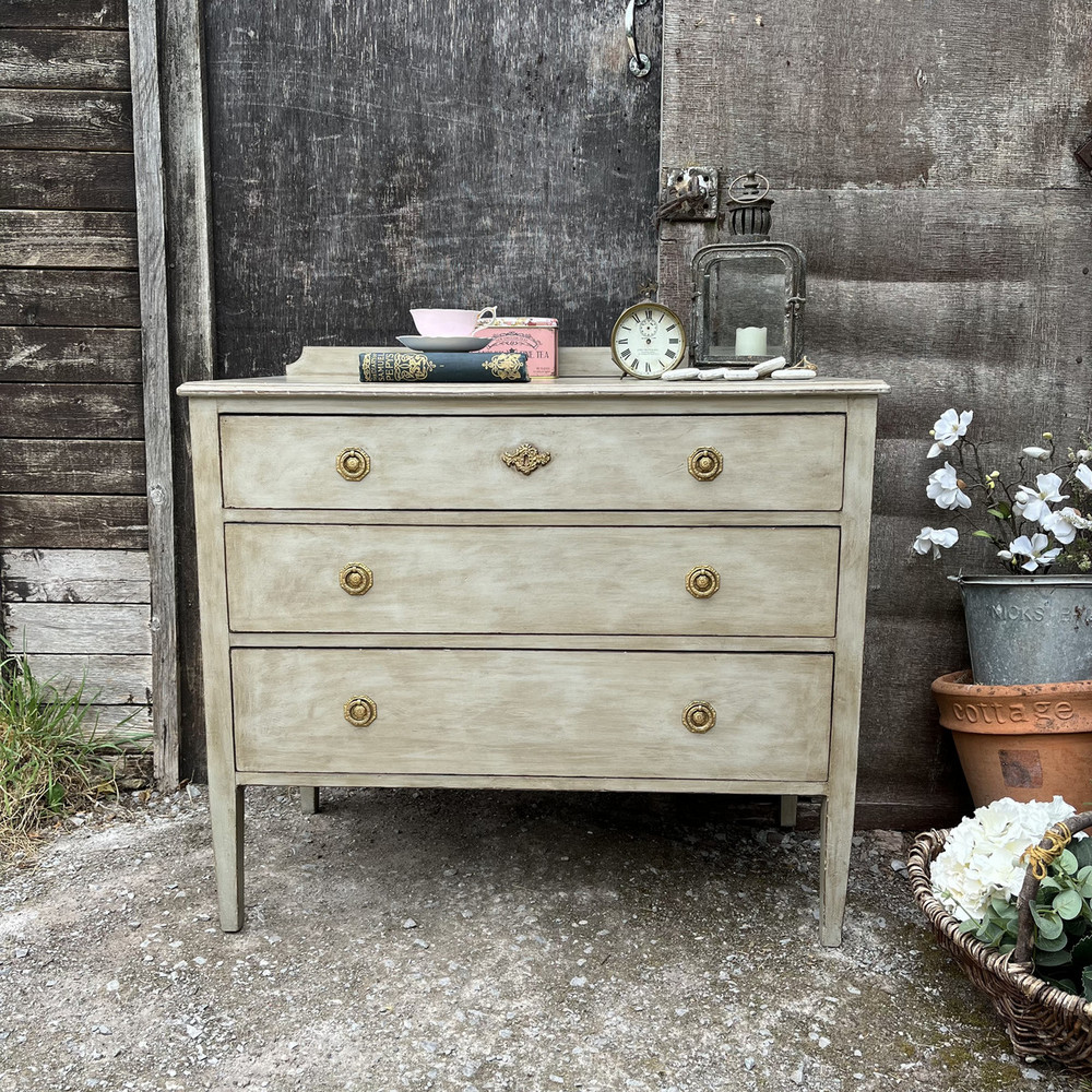 Grey Hand Painted Vintage Gustavian Country Style Chest of Drawers ...