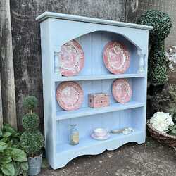 Country Style Light Blue Hand Painted Vintage Wall Mounted Plate Rack & Hooks