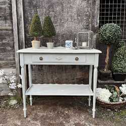 Grey Hand Painted Vintage Country Chic Style Pretty Scallop Rim Console Table