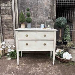 Grey Painted Vintage Gustavian Country Style Chest Of Drawers Bedside Table