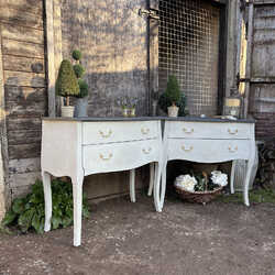 Matching Pair of Grey Hand Painted French Style Chest of Drawers Bedside Tables