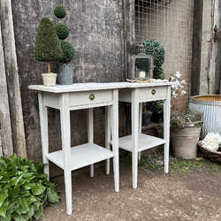 Matching Pair of Grey Hand Painted Gustavian Style Sleek Bedside Tables Drawer