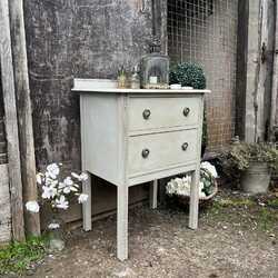 Narrow Grey Hand Painted Vintage Country Style Chest Of Drawers Pretty Carvings