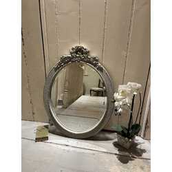 Ornate Grey Hand Painted French Country Style Oval Wall Mounted Bevelled Mirror