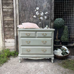 Romantic Grey Painted French Country Style Gold Handles Chest of Drawers