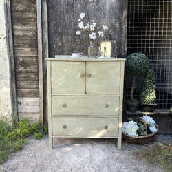 Rustic Grey Hand Painted Country Style Vintage Cupboard Cabinet Chest of Drawers