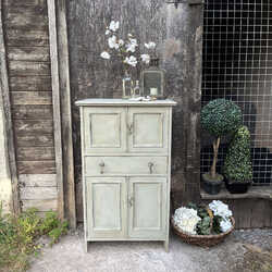 Rustic Grey Hand Painted Country Style Vintage Narrow Depth Cupboard Cabinet