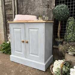 Rustic Light Blue Hand Painted Country Farmhouse Style Vintage Cupboard Cabinet