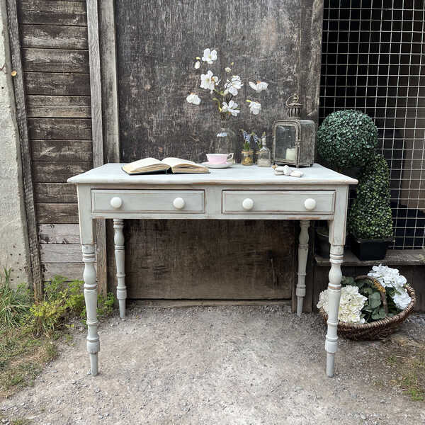 Grey Hand Painted Antique Country Farmhouse Style Console / Kitchen Table Desk