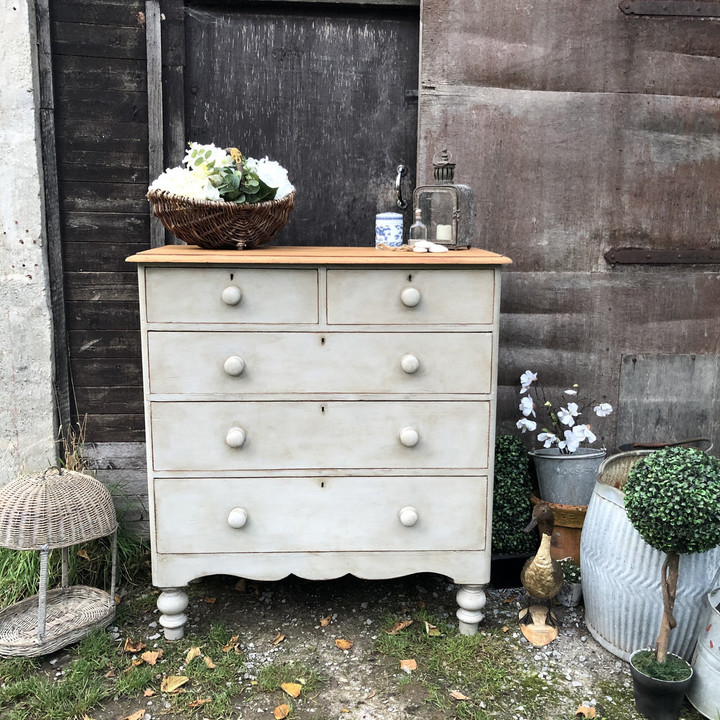 Grey Painted Antique Victorian Country Farmhouse Chest of Drawers ...